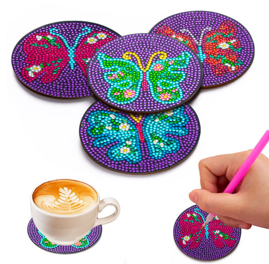 4 Pcs Diamond Paintings Coasters, DIY Coasters Diamond Painting Kits for Beginners, Adults & Kids Diamond Art Craft Supplies