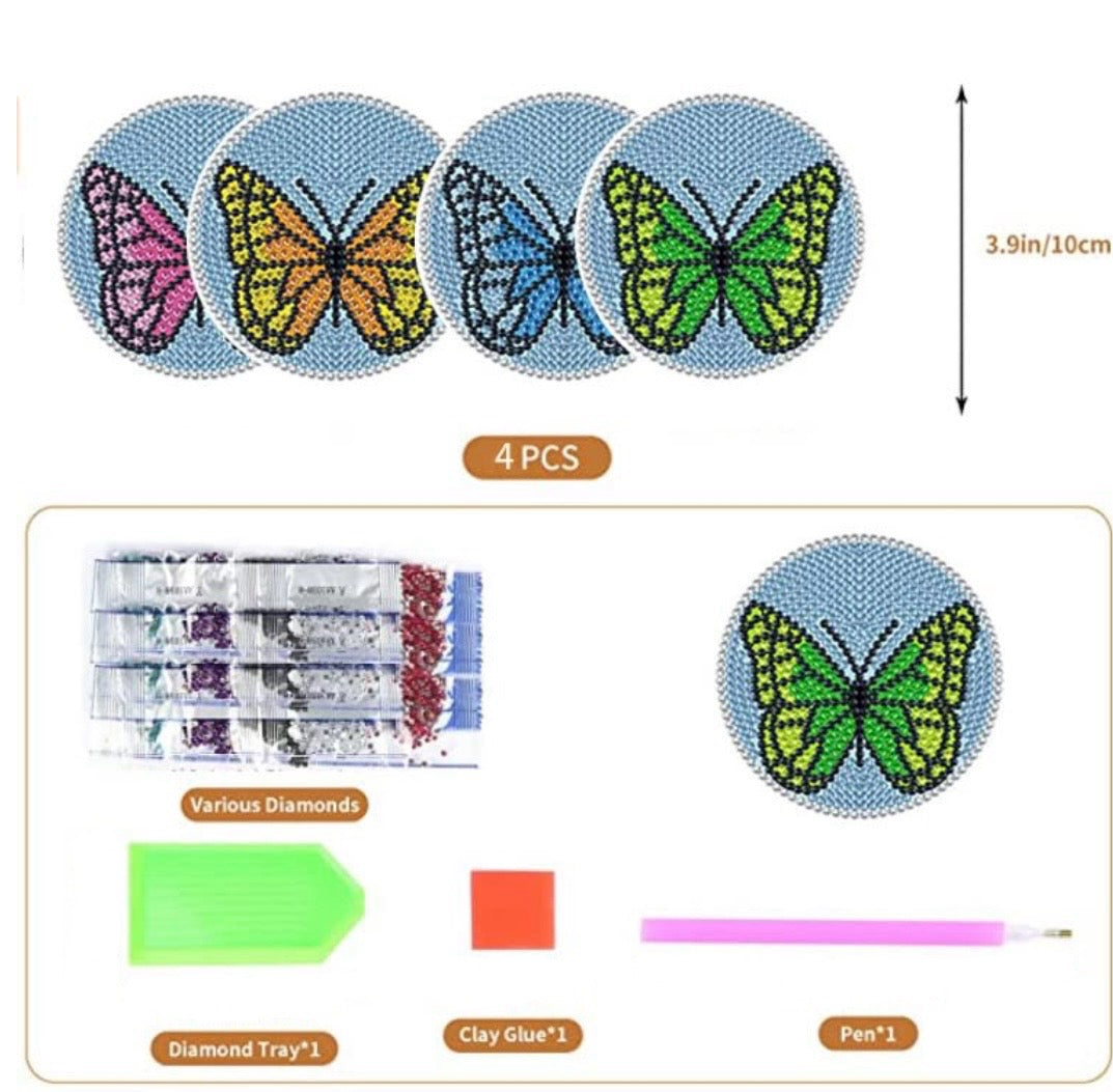 4 Pcs Diamond Paintings Coasters, DIY Coasters Small Diamond Painting Kits for Beginners, Adults & Kids Diamond Art Craft Supplies
